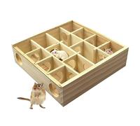 SKUDA Interactive Small Pet Toy, Natural Wood Gerbil Maze with Glass Cover, Intelligent Hamster House for Mice
