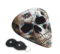 Skull 1 Printed Guitar Picks, 6 Pack with Leather Keychain Pick Holder - 0.46mm, 0.71mm, 0.96mm Assorted Thickness for Acoustic Ukulele, Electric Guitar, Acoustic Guitar, Bass