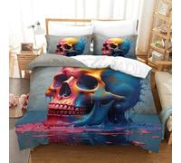 Skull 3D Printed Duvet Cover Set Art Quilt Cover with 2 Pillow Cases Bedding Set Hypoallergenic with Zipper Closure 3 Pcs for Adults Kids Single（140x200cm）