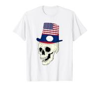 Skull 4th of July Laotian American Flag Value Graphic T-Shirt