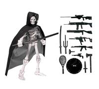 Skull Action Figure, Skeleton Toy Figure, Multi-Joined Skeleton Home Decor, Posable Model with Hat Coat and Battle Assembly Kit for Adults