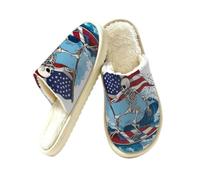 Skull American Flag Slippers for Women Men, Memory Foam House Shoes XL