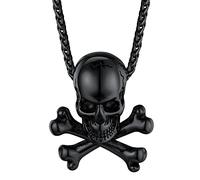 Skull and Bones Jewelry Goth Pendant Punk Necklace for Men Skull and Crossbones Chain Gothic Necklace Skeleton Necklace Pirate Halloween Devil Chain Halloween