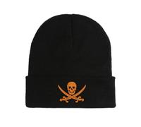 Skull and Bones Pirate Symbol Embroidered Beanie Hat Winter Cap Black
