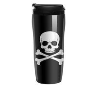 Skull and Crossbones Fashion Coffee Cups Double Wall Travel Mugs with Lid Flip Top Reusable Drinking Tumbler 350ml