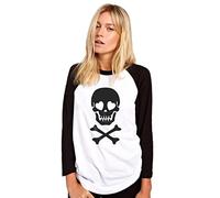 Skull and Crossbones Heart Eyes Women's Baseball Top - White/Black XX-Large