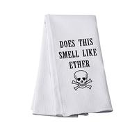 Skull and Crossbones Kitchen Towel Does This Smell Like The Kitchen Towel Skull Goth Decor Housewarming Gift (SMELL LIKE ETHER)