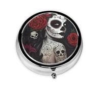 Skull and Crossbones Motif This Small, Round, Three-Compartment Travel Pill Box is Perfect for Storing Daily medications, Vitamins, and on-The-go.