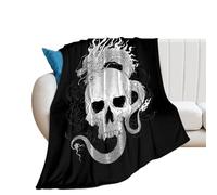 Skull And Dragon Funny Throw Blanket Soft Cozy Flannel Blankets Lightweight for Home Couch Sofa Bed