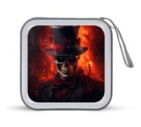 Skull And Flame CD Case 40 Capacity Plastic DVD Storage Box Sleeves Zippered Wallet