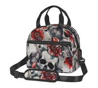 Skull and Flower Prints Lunch Bag Tote Bag for Women Men, Insulated Lunch Cooler Bag Organizer for School Picnic Work Outdoor