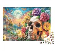 Skull And Flowers 300 Piece Cartoon Style Jigsaw Puzzle for Adults - Relaxing Challenge, Educational Brain Teaser, Home Décor (300pcs (40x28cm))
