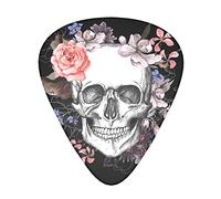 Skull And Flowers Day Of The Dead Guitar Picks for Electric Acoustic Bass Guitar & Ukelele (12 Pack Includes Thin Medium Heavy with Plastic Picks Box)