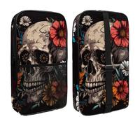 Skull and Flowers Day of The Dead on Black Pickleball Bag, Pickle Ball Paddle Bag with Adjustable Shoulder Strap for Women and Men