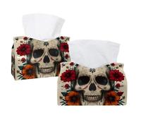 Skull and Flowers Day of the Dead Tissue Box Cover, Rectangular Tissue Holder Decorative Facial Napkin Dispenser for Bathroom Kitchen Coffee Table Car