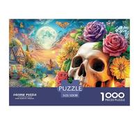 Skull And Flowers Jigsaws 1000 Piece Puzzle Challenge High Difficulty Fit Together Perfectly for Adults & Kids Age 12 Years Up 52x38cm/1000pcs