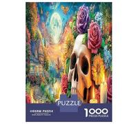 Skull And Flowers Jigsaws Puzzles for Adults And Kids Age 14 Years Up 1000 Pieces Gothic Style Puzzle Home Decoration Challenging Games Fun Details 52x38cm/1000pcs