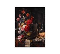 Skull And Flowers Still Life Oil Painting On Canvas Poster Death Wall Art Picture Macabre Style Decoration Prints For Home Decor 30X40Cm Unframed