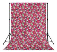 Skull and Green Leaves Printed Photo Background, Seamless Matte Fabric for Shoots, Professional Studio Wall Banner