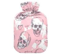 Skull and Heart Pink hot Water Bottles with Soft Cover, 2L hotwater Bag for Arthritis,Arthritis,Bolsa Caliente para Dolores Menstrual