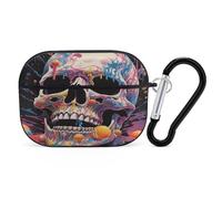 Skull and Ice Cream Earbuds Organizer Shockproof Protective Airpods Pro Cover with Carabiner Clip Anti Fall Carrying Earphone Case Cover for Airpods Pro 2nd Generation Black