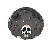 Skull And Lightning Double Layer Waterproof Shower Cap For Women, Reusable Bath Hat With Elastic Band, Keep Hair Dry For Shower And Skincare