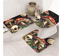 Skull And Mushroom Bathroom Rugs Sets 3 Piece, Soft Absorbent Memory Foam Bath Mats And U Shaped Contour Toilet Rug, Home Decoration, Quick Dry