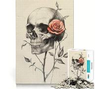 Skull And Red Rose 1000 Pieces Jigsaw Puzzles for Teenagers Logic Ability Toy Light Relax Accurate Cut Classic Gift 38x26cm