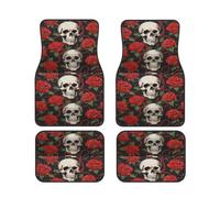 Skull And Red Rose Car Floor Mats Set Of 4,Front Rear Carpets Mats
