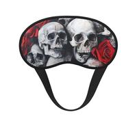 Skull and Red Rose Print Adults Soft Washable Eye Mask for Light Blocking Nap Face Sleeping Travel Cover