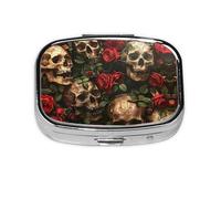 Skull and Red Rose Print Pill Box Portable Pill Case Holde Organizer for Purse Pocket Travel Gifts