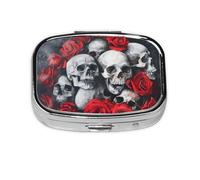 Skull and Red Rose Print Pill Box Portable Pill Case Holde Organizer for Purse Pocket Travel Gifts