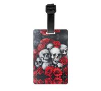Skull and Red Rose Print Premium PVC Luggage Tag Reliable Suitcase ID Holder Hassle-Free Travel Essential Accessory Gift