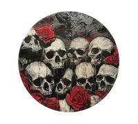Skull And Red Rose Print Premium-Textured Mouse Mat Waterproof Non-Slip Rubber Base Round Mousepad For Office Gaming Laptop