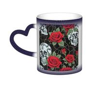 Skull and Red Rose Print Thermal Color Changing Mug, Ceramic Coffee Cup, Magic Mug for Home Office Cafe