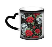 Skull and Red Rose Print Thermal Color Changing Mug, Ceramic Coffee Cup, Magic Mug for Home Office Cafe