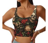 Skull and Red Rose Print Women's Sports Vest Lightweight and Breathable Workout Fitness Fashion Top
