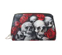 Skull and Red Rose Printed Handheld Makeup Case, Spacious Toiletry Organizer Designed for Brushes and Toiletries
