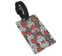 Skull and Red Rose Printed Luggage Tags with Wrist Strap,Name Id Label for Suitcase,Airplane Travel Essentials
