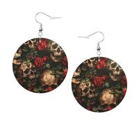 Skull And Red Rose Printed Round Earrings For Women, 1 Pair Lightweight Leather Pierced Earrings Set Trendy Jewelry Gifts For Women Girls