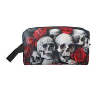 Skull and Red Rose Printed Toiletry Storage Bag, Large Capacity Organizer Pouch for Power Bank and Cables Use