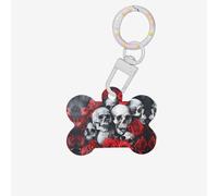 Skull and Red Rose Printing Bone Shaped Dog Tag Pet Id Tags,Acrylic Dog Tags Cat Tags with Ring for Dog Cat,Pendant Crafts