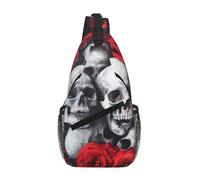 Skull And Red Rose Printing Cross Chest Bag Diagonally Sling Bag For Men Women Crossbody Shoulder Bag Travel Hiking Daypack, Black, One Size