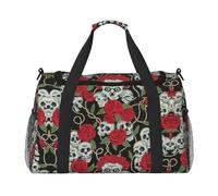 Skull and Red Rose Travel Duffel Bag Weekend Bag Weekender Overnight Carry On Hand Bag Workout Sport Hospital
