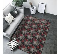 Skull and Red Roses Area Rug for Living Room Decor - Anti Slip Washable Throw Rug, 80x58 inches Indoor Carpet for Bedroom Living Room Decor