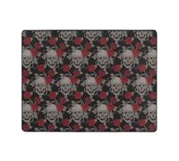 Skull and Red Roses Area Rugs for Living Room Decor - Soft Throw Washable Rugs for Bedroom, 63x48 Inch Indoor Carpet for Bedroom Living Room