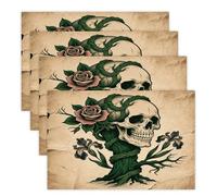 Skull and Rose Placemats Set 30x45cm*4 Heat Resistant Washable Placemat Waterproof Table Placemats Non-Slip Wipeable Tables Mat Kitchen Place Mats for Dining Party Home Decor