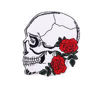 Skull and Rose Shape Hip Hop Style Iron On Patch Applique Cool and Fashionable Embroidery Patch Vivid Flower Head Element Badge Sew/Iron On DIY Decorations for Clothes