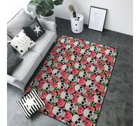 Skull and Roses Area Rug for Living Room Decor - Anti Slip Washable Throw Rug, 80x58 inches Indoor Carpet for Bedroom Living Room Decor