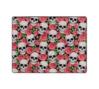 Skull and Roses Area Rugs for Living Room Decor - Soft Throw Washable Rugs for Bedroom, 63x48 Inch Indoor Carpet for Bedroom Living Room